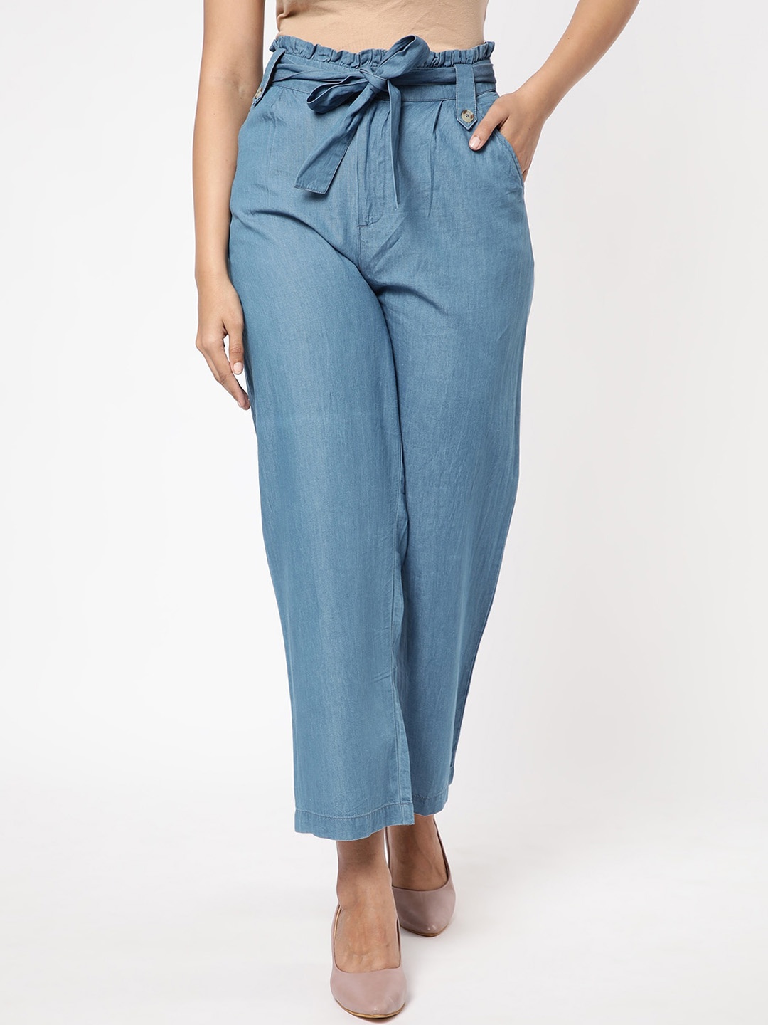 

R&B Cropped Slip-On Parallel Trousers, Blue