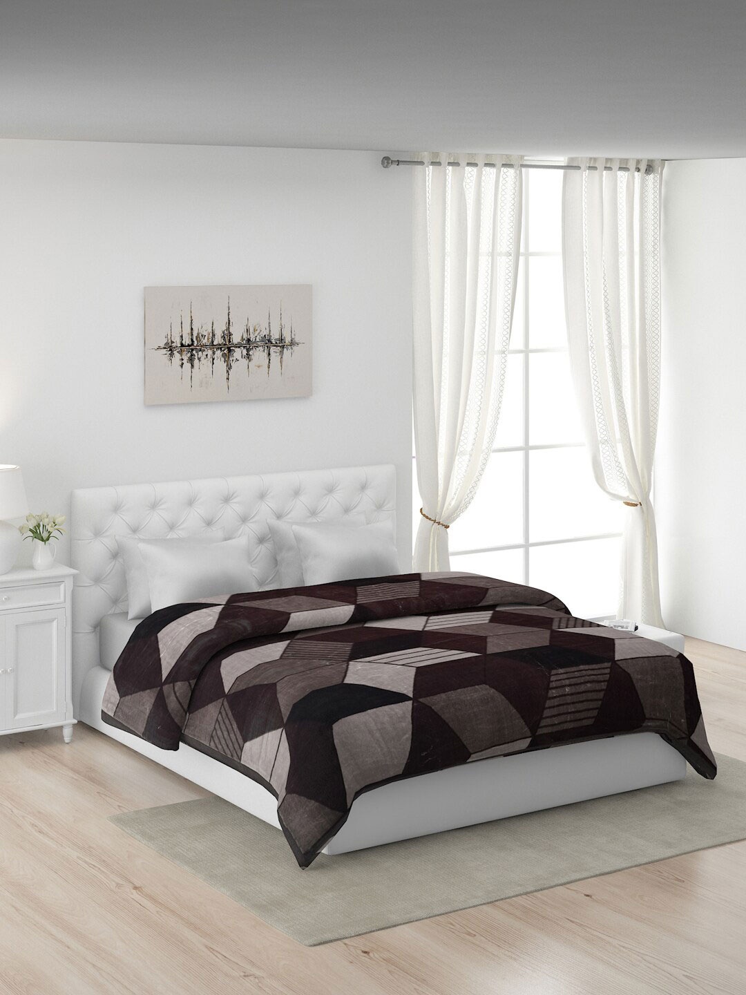 

Monte Carlo Coffee Brown & Grey Geometric Mild Winter Double Bed Blanket