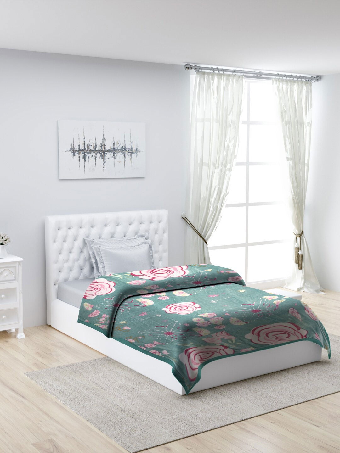

Monte Carlo Green & Pink Floral 2 Ply Mild Winter Single Bed Blanket