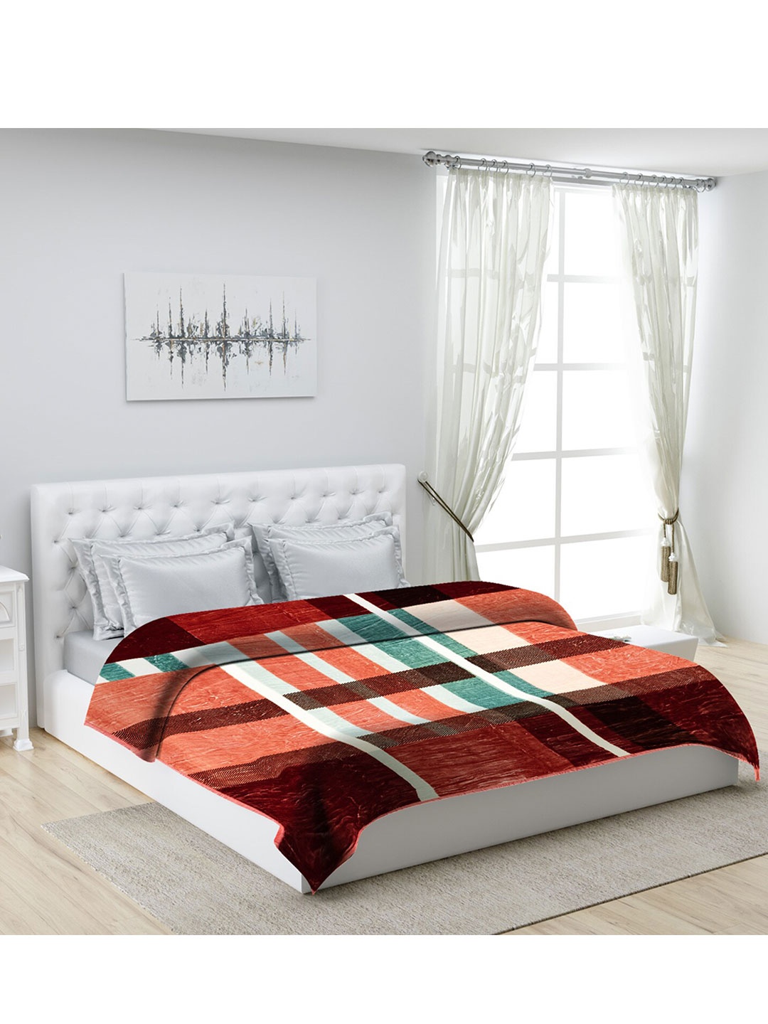 

Monte Carlo Peach & Brown Geometric Mild Winter Double Bed Blanket