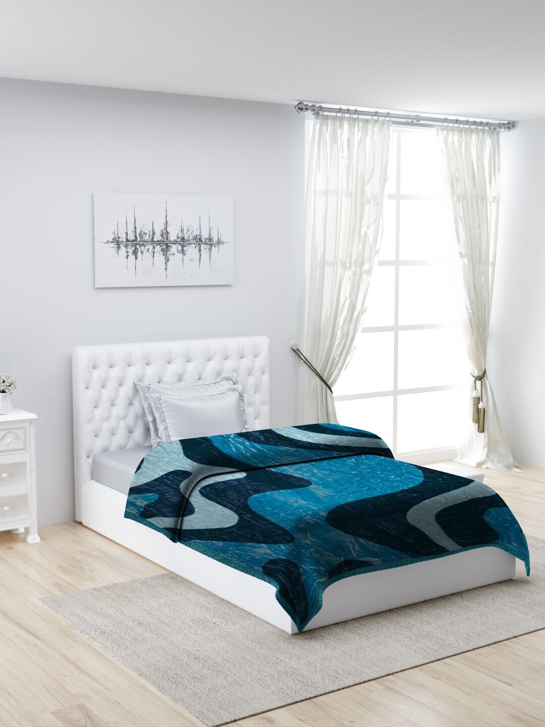 

Monte Carlo Teal Blue & Blue Printed 950 GSM Mild Winter Single Bed Blanket