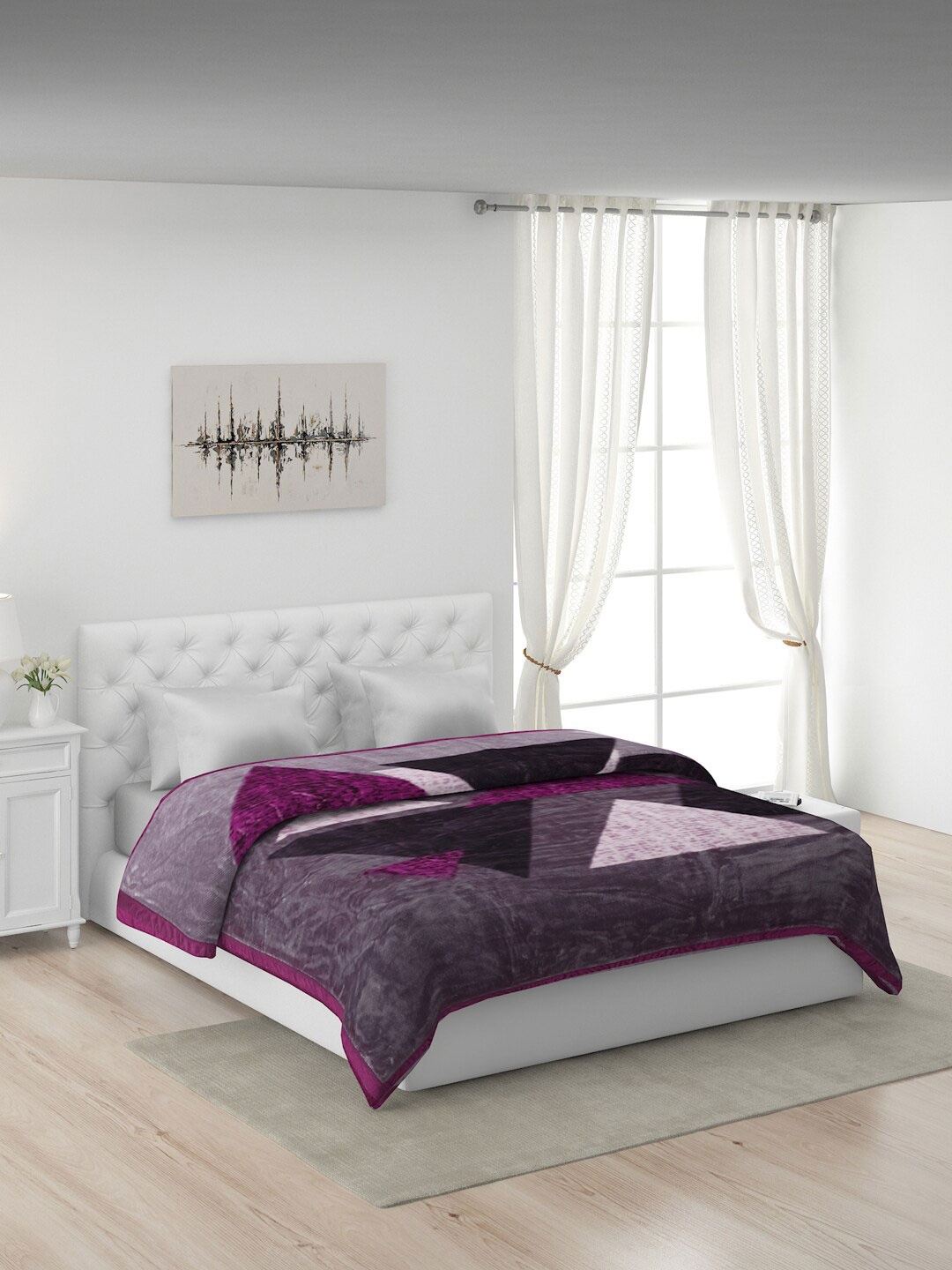 

Monte Carlo Purple & Grey Geometric Printed Mild Winter 550 GSM Single Bed Blanket