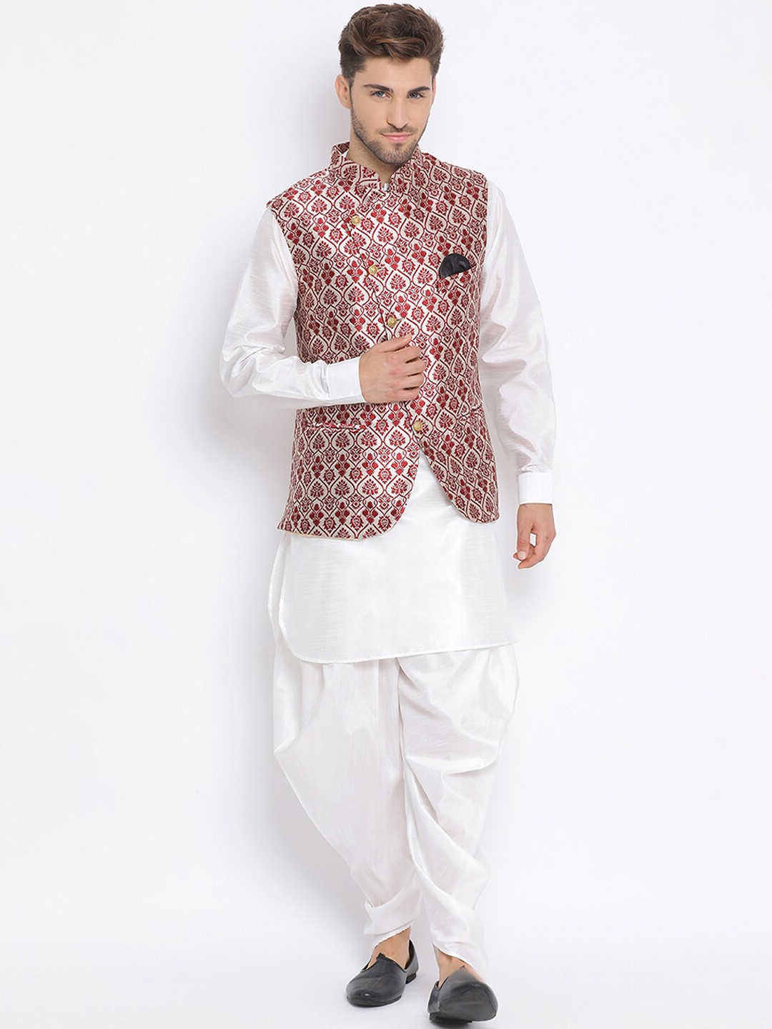 

hangup trend Men Kurta Set With Dhoti Pants & Nehru, White