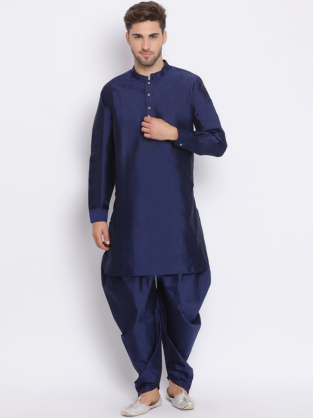 

hangup trend Men Mandarin collar Kurta with Dhoti Pants & Nehru Jacket, Navy blue