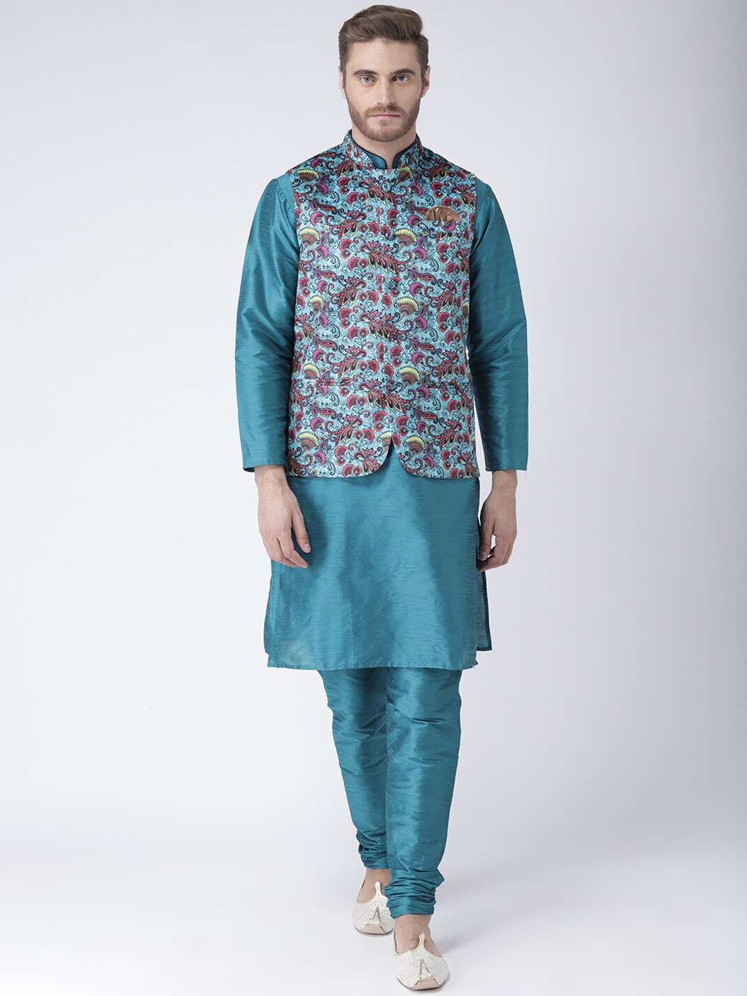 

hangup trend Men Kurta With Churidar & Nehru Jacket, Teal