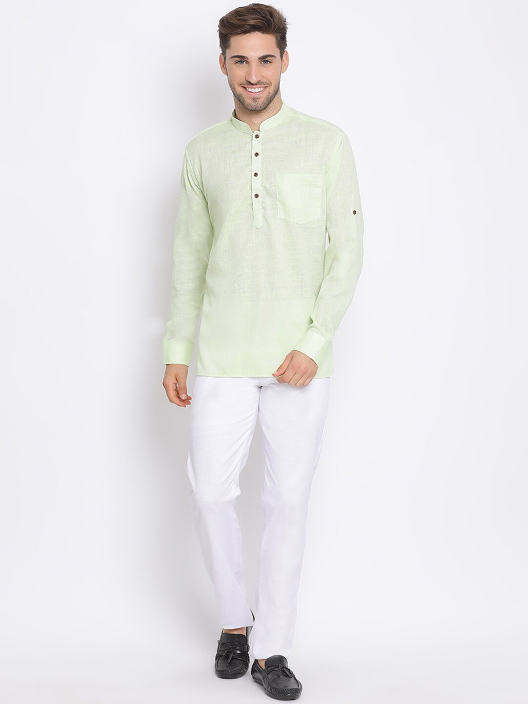 

hangup trend Men Roll-Up Sleeves Kurta with Pyjamas & Nehru Jacket, Green