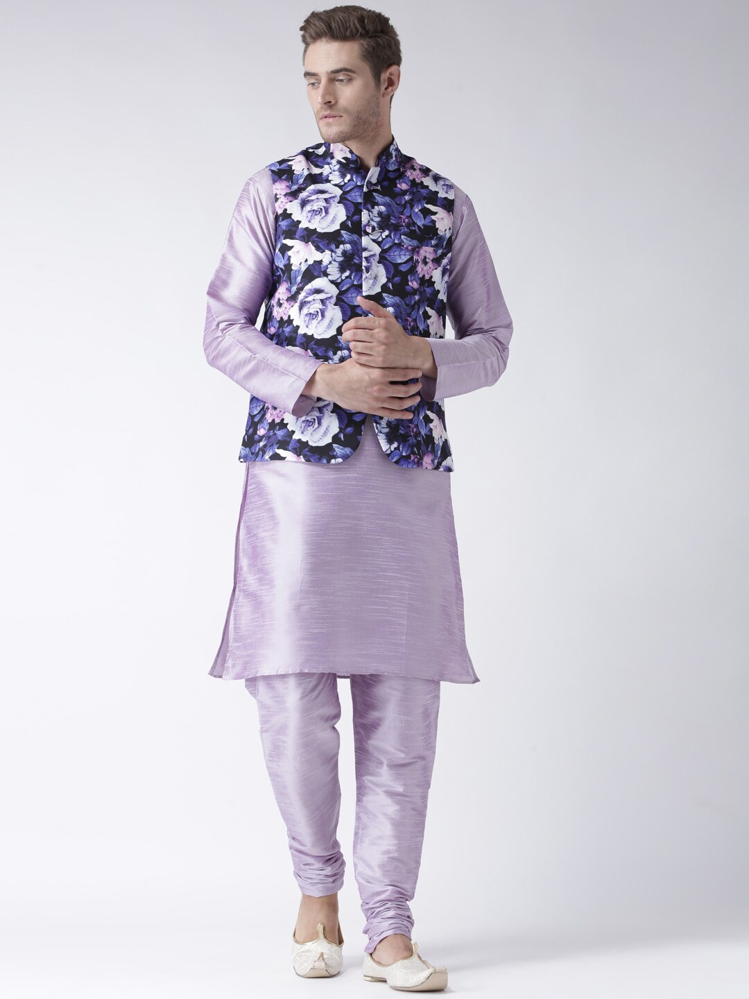 

hangup trend Men Straight Kurta with Churidar & Nehru Jacket, Lavender