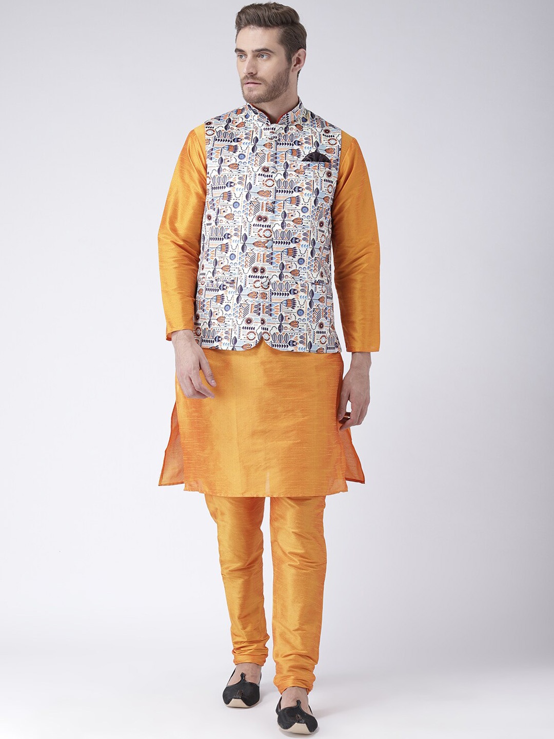 

hangup trend Men Kurta Set with Nehru Jacket, Orange