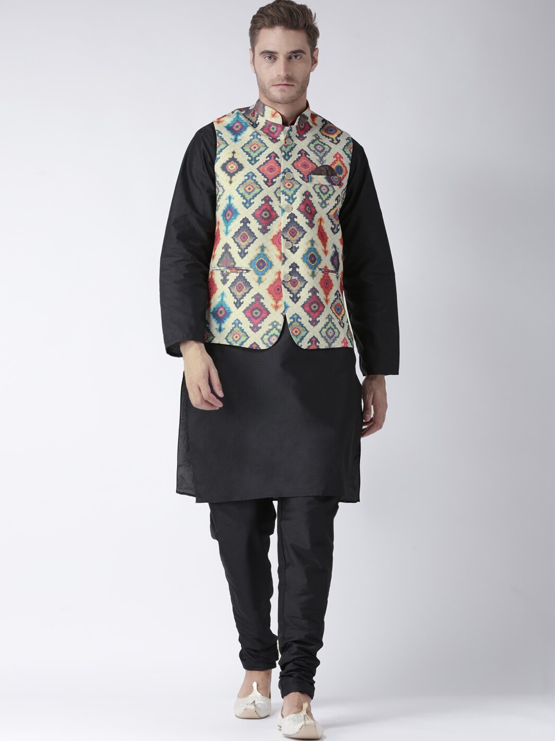 

Hangup Men Kurta Set With Nehru Jacket, Black