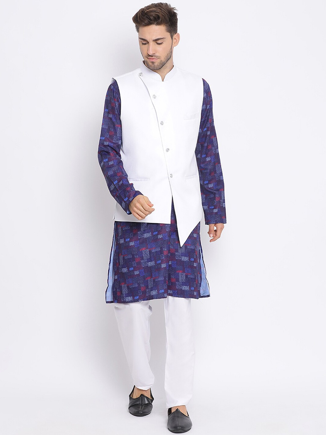 

Hangup Men Printed Kurta with Pyjamas, White