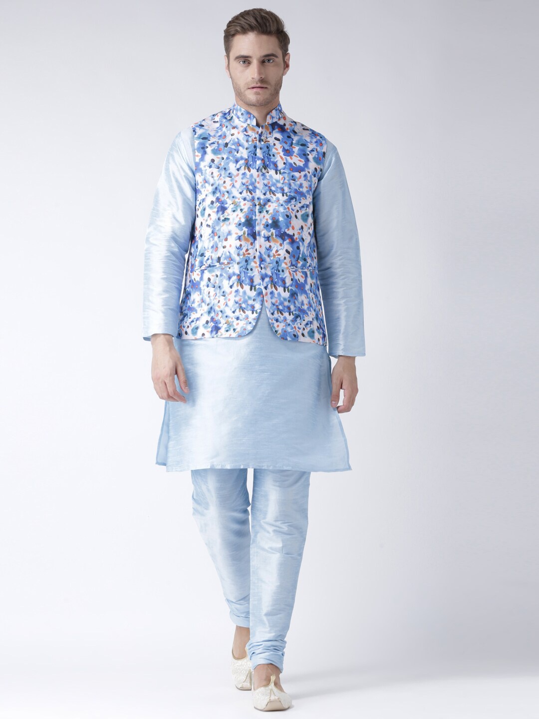 

Hangup Men Kurta with Churidar & Nehru Coat, Blue