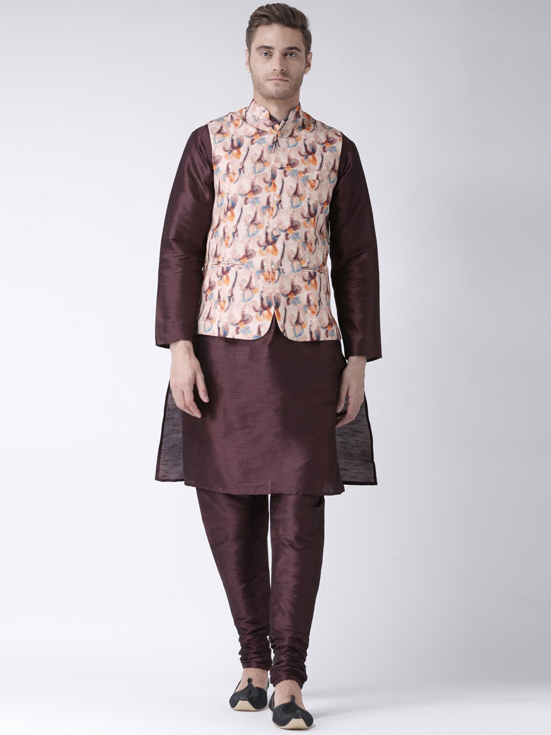 

Hangup Men Kurta with Pyjamas & Nehru Jacket, Brown