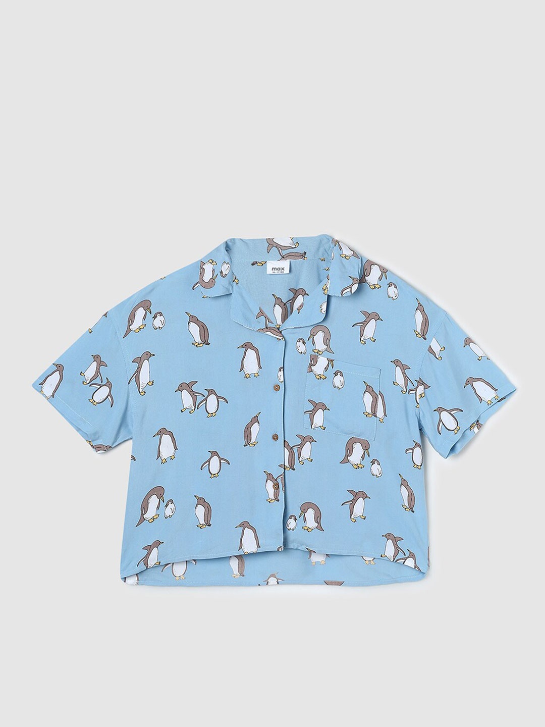 

max Girls Printed Short Sleeve Casual Shirt, Blue