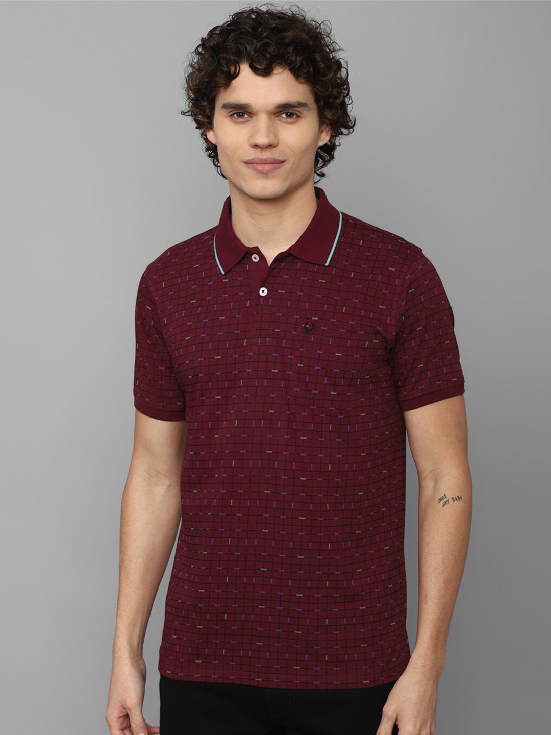 

Allen Solly Men Printed Polo Collar Pure Cotton T-shirt, Maroon