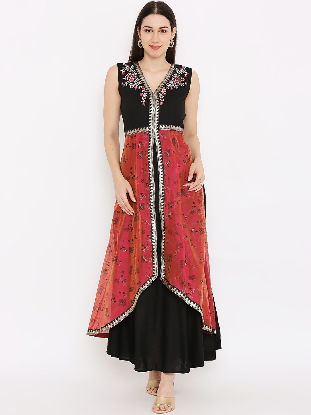 

Peppertree Women Embroidered Ethnic Dress, Black