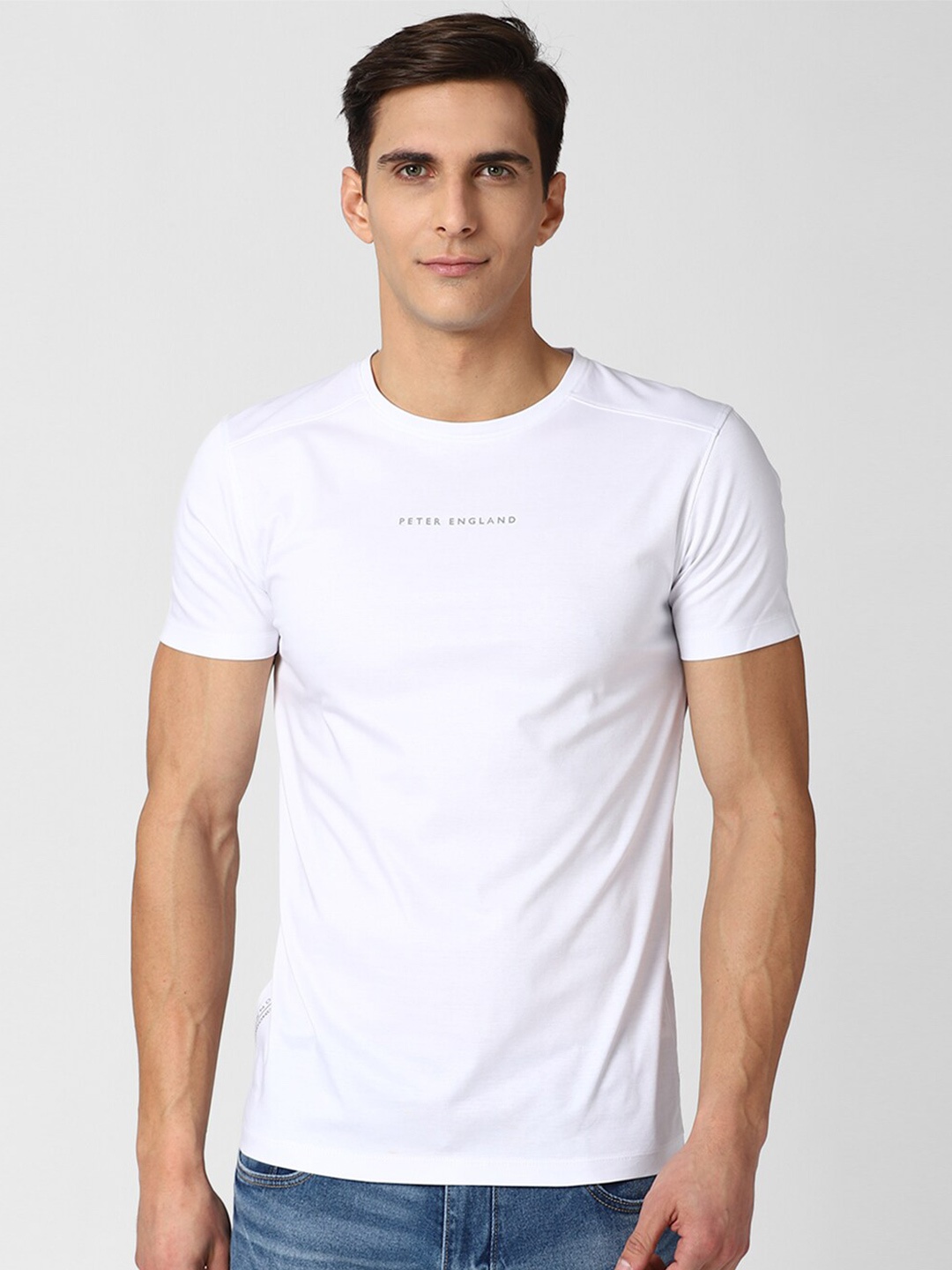 

Peter England Casuals Men Pure Cotton Slim Fit T-shirt, White