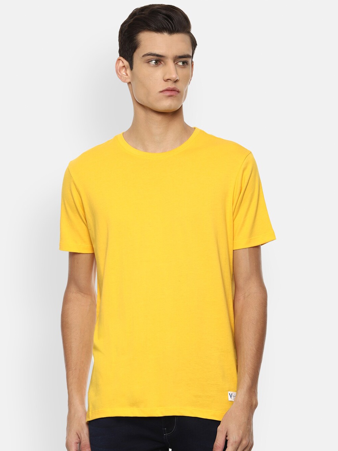 

VAN HEUSEN DENIM LABS Men Regular Fit Pure Cotton T-shirt, Yellow