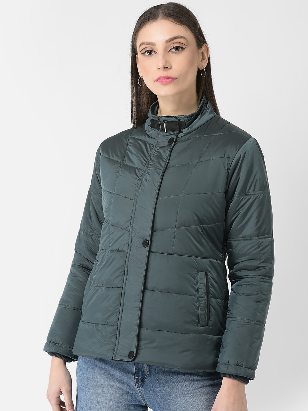 

Crimsoune Club Women Mandarin Collar Padded Jacket, Green