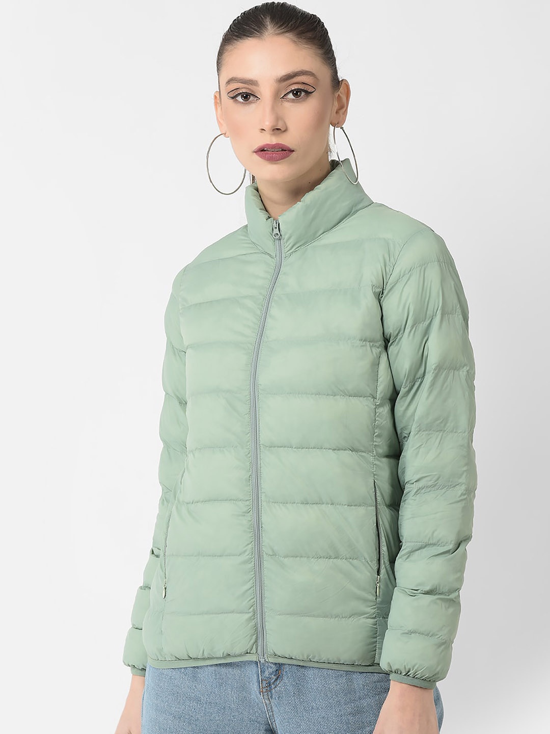 

Crimsoune Club Women Mock Collar Padded Jacket, Green