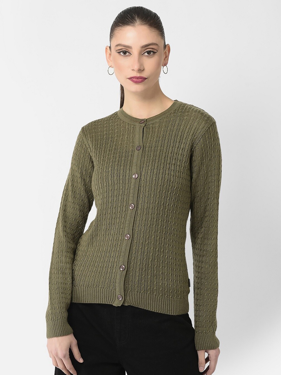 

Crimsoune Club Women Cable Knit Cardigan Sweater, Olive