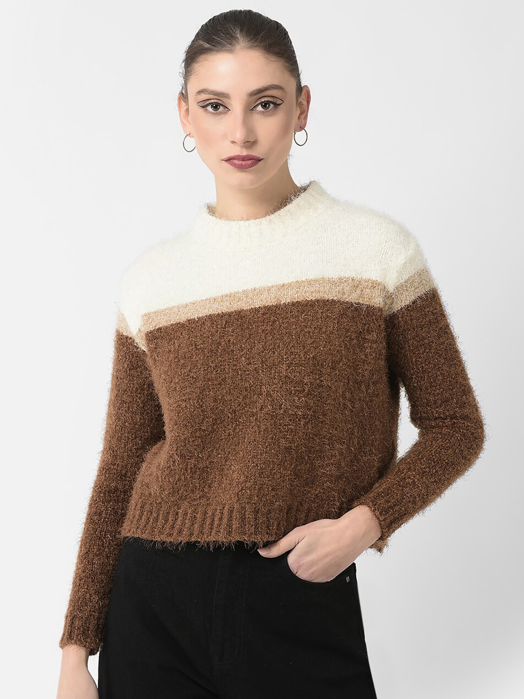 

Crimsoune Club Women Colourblocked Pullover, Brown