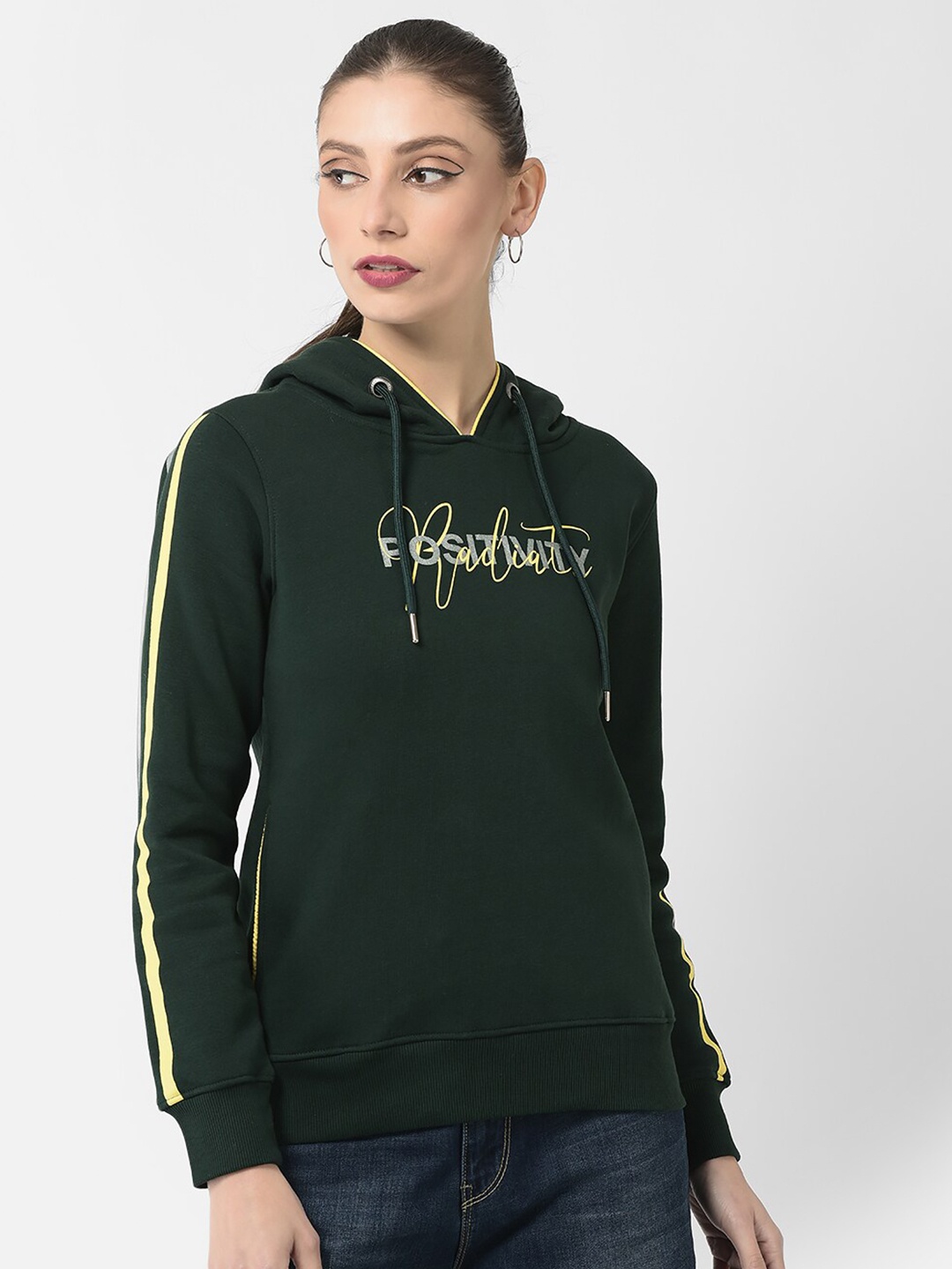 

Crimsoune Club Women Printed Hooded Sweatshirt, Green