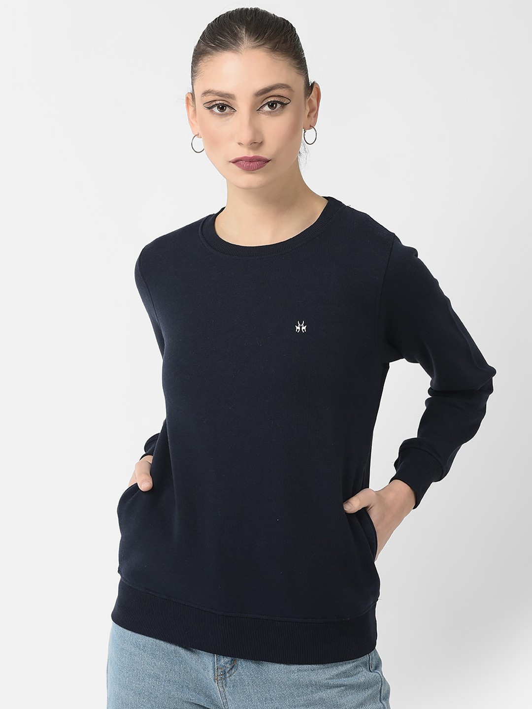 

Crimsoune Club Women Round Neck Cotton Sweatshirt, Navy blue