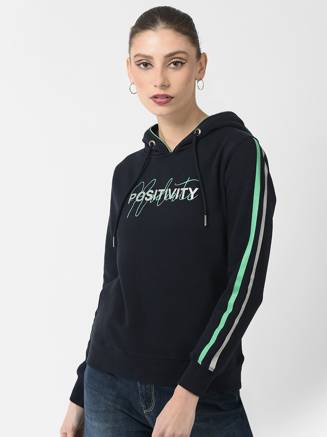 

Crimsoune Club Women Printed Hooded Sweatshirt, Navy blue
