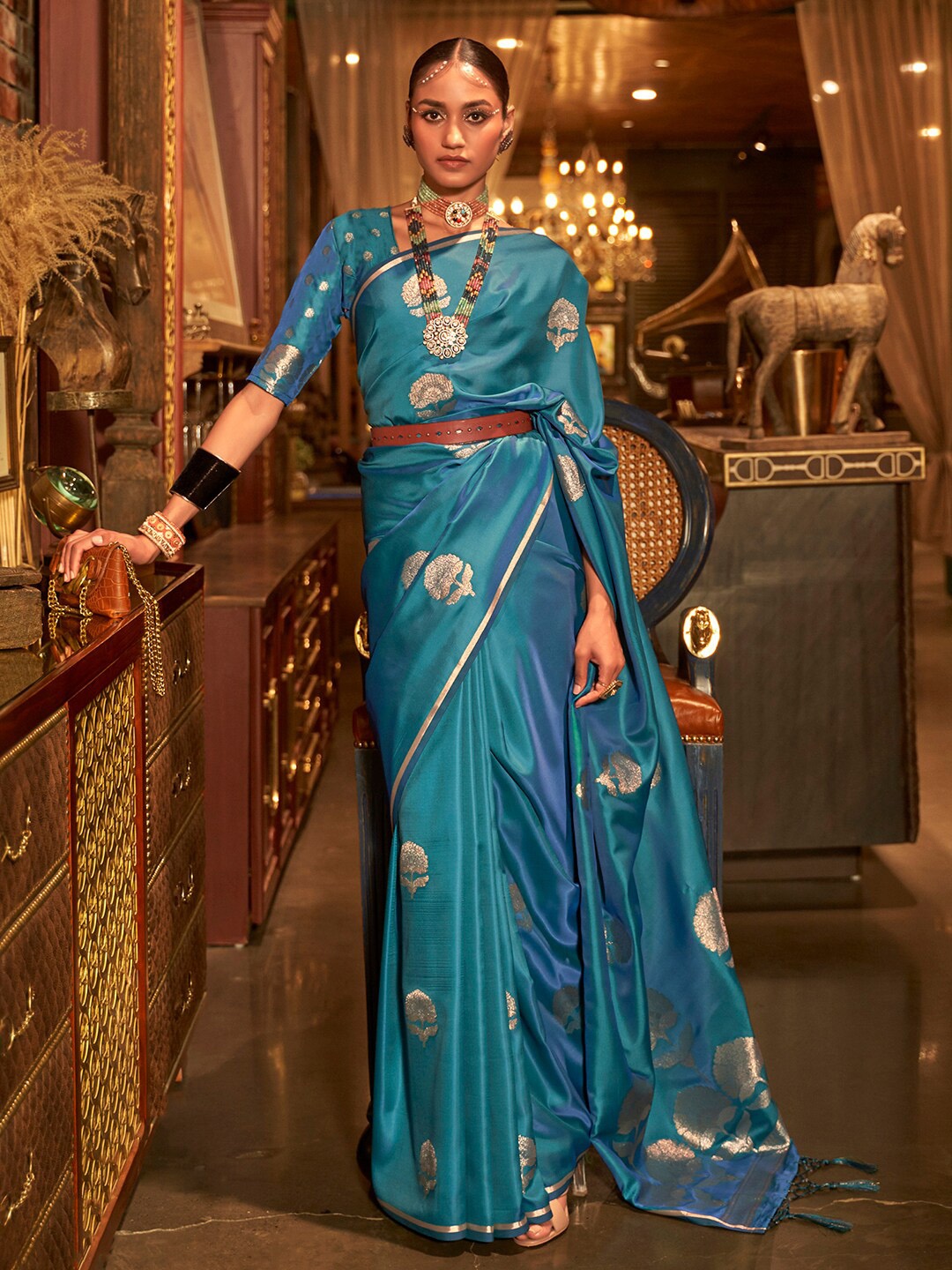 

Mitera Woven Design Zari Banarasi Saree, Teal
