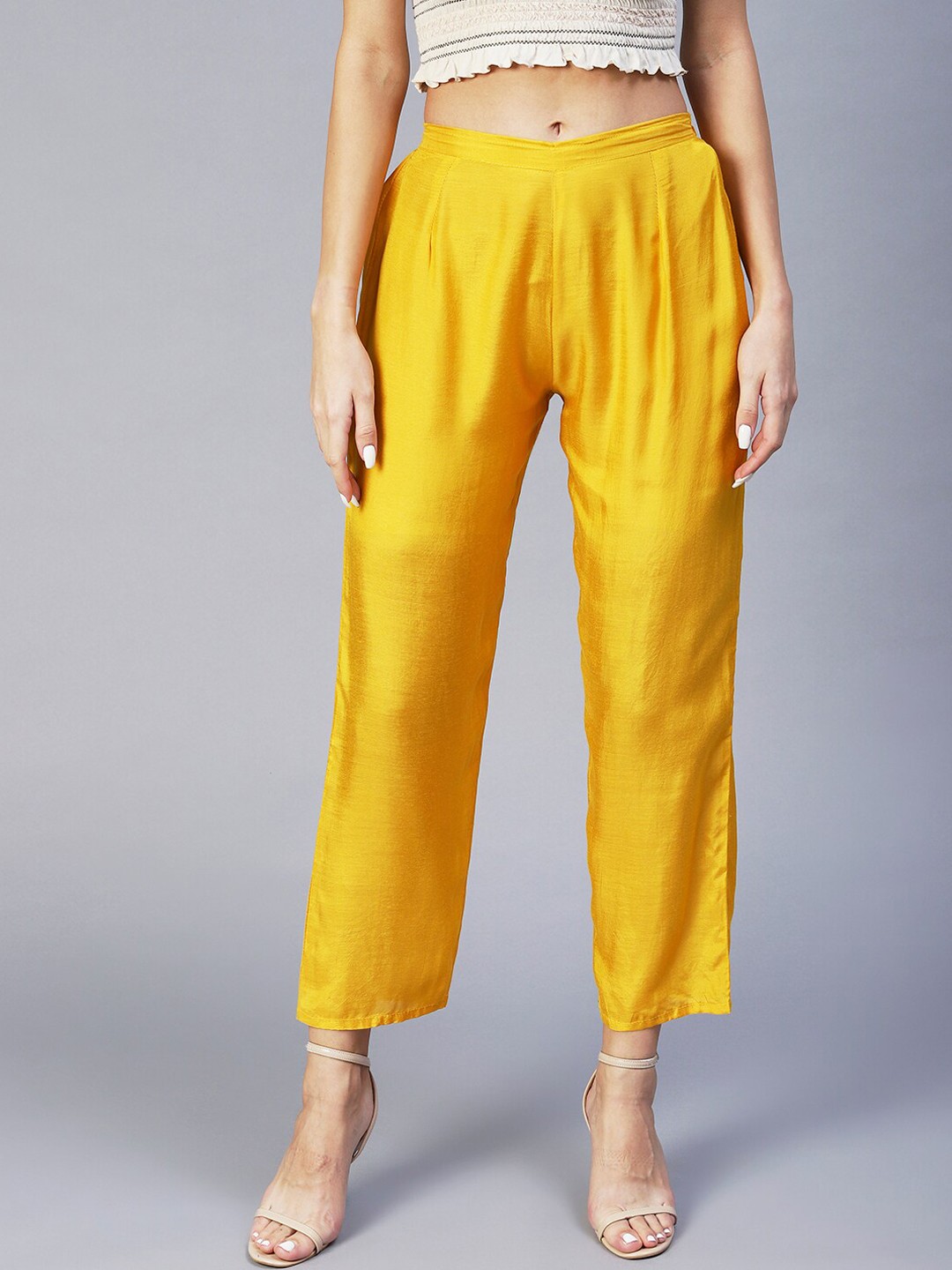 

FASHOR Women Comfort Straight Fit Trousers, Yellow