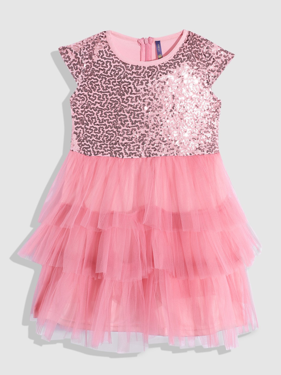 

YK Embellished Net A-Line Midi Dress, Pink