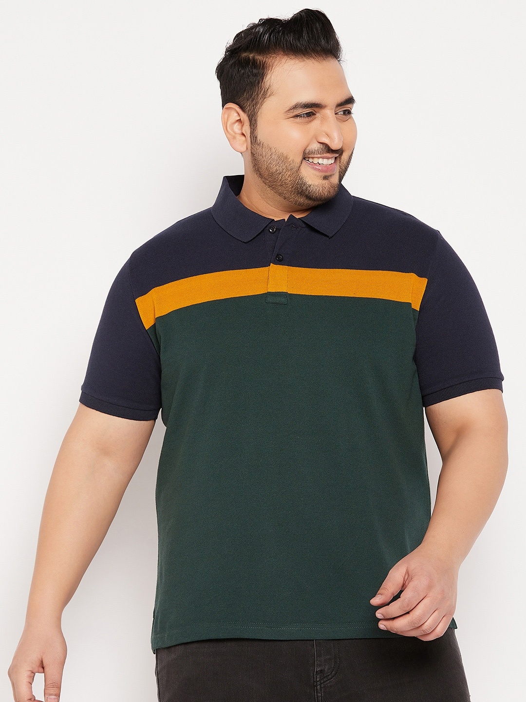 

AUSTIVO Men Plus Size Colourblocked Polo Collar T-shirt, Green