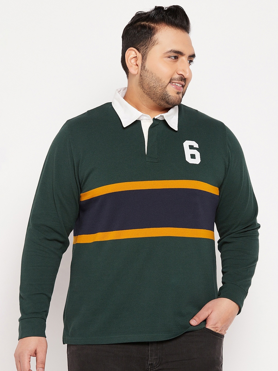 

AUSTIVO Men Plus Size Colourblocked Polo Collar T-shirt, Green