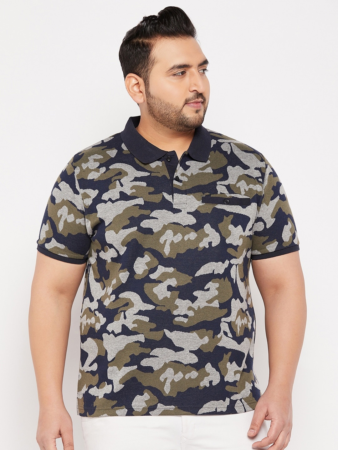 

AUSTIVO Men Plus Size Camouflage Printed Polo Collar T-shirt, Green