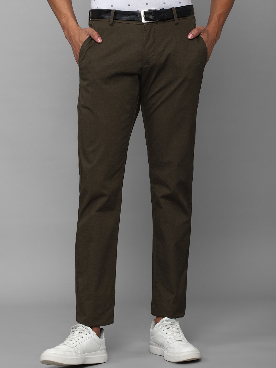 

Allen Solly Men Mid Rise Regular Fit Slim Fit Cotton Trouser, Olive
