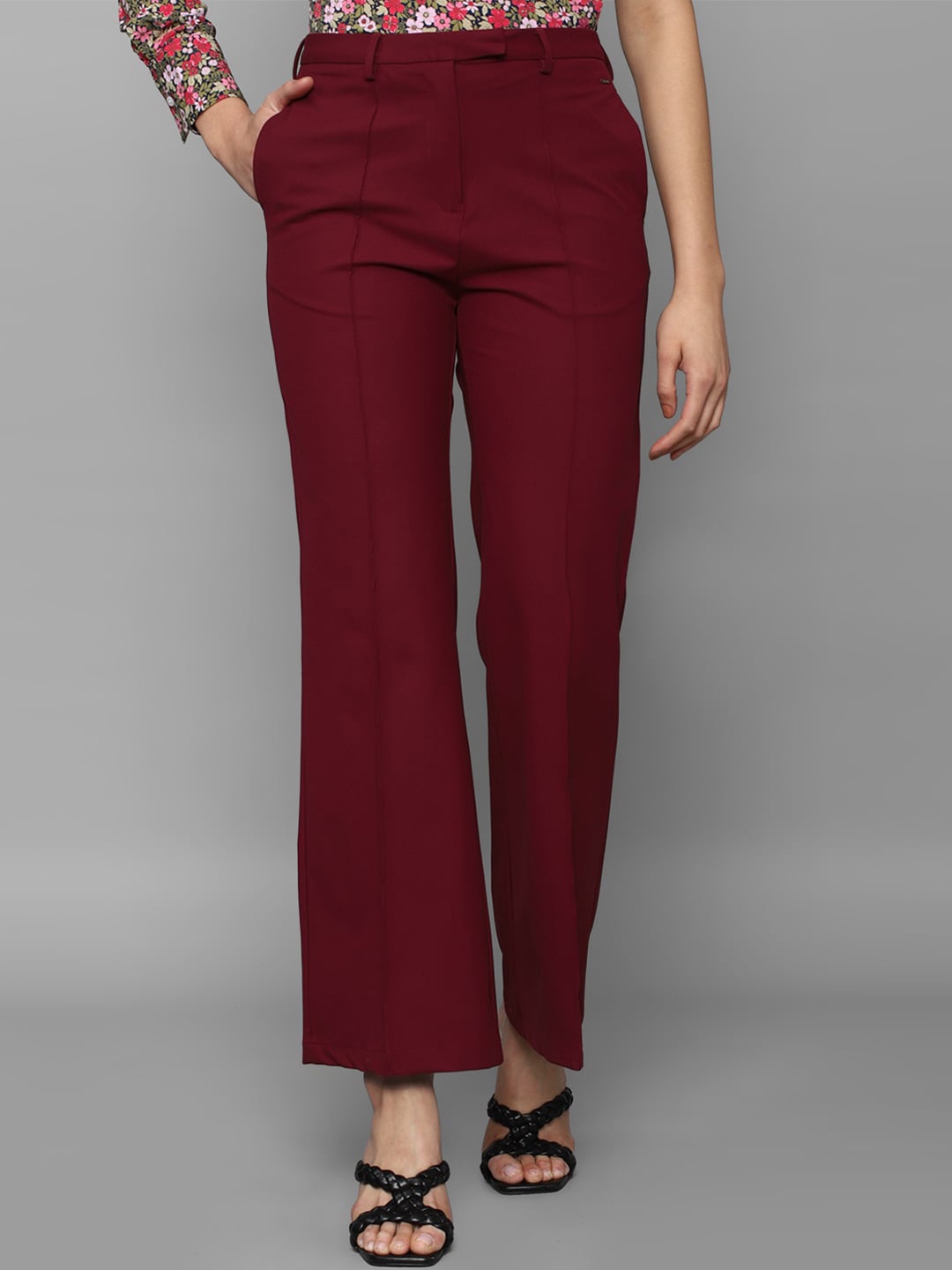 

Allen Solly Woman Flared Fit Trousers, Maroon