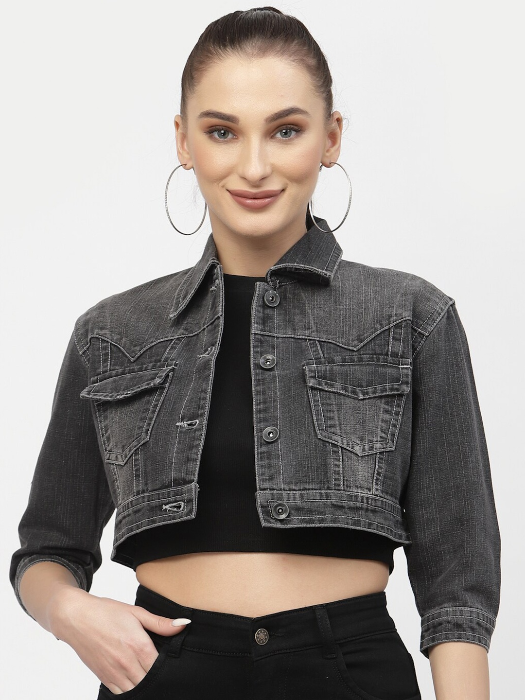 

Westwood Women Crop Denim Jacket, Grey