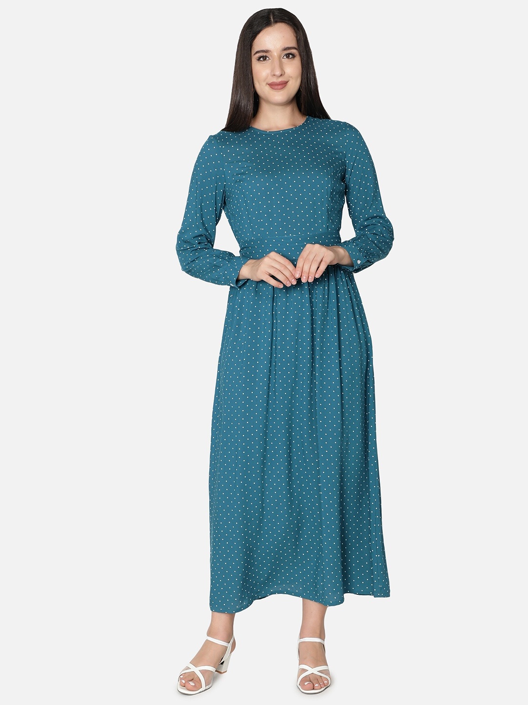 

NUEVOSDAMAS Printed Polka Dots Maxi Dress, Blue