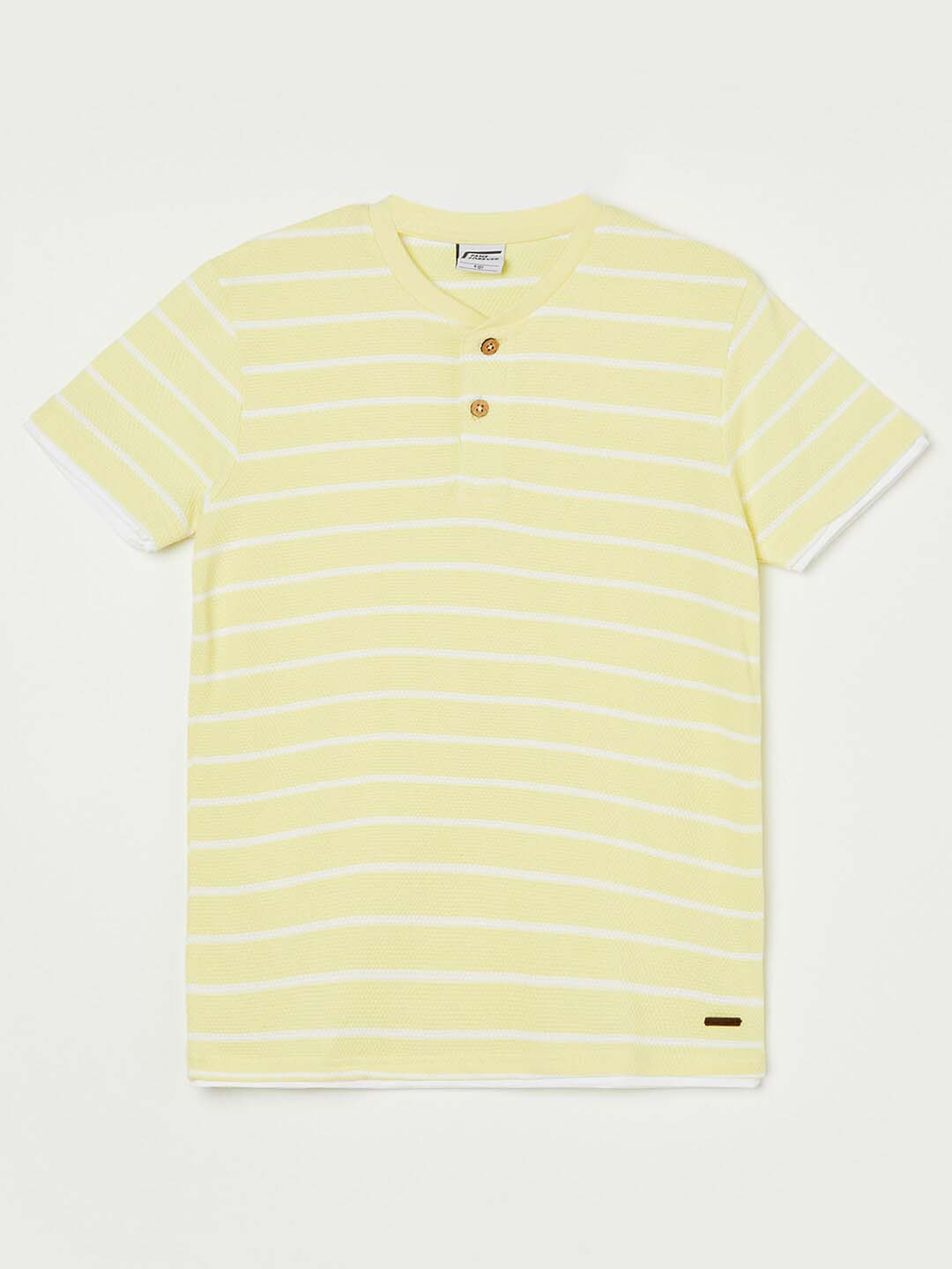 

Fame Forever by Lifestyle Boys Striped Henley Neck Cotton T-shirt, Yellow