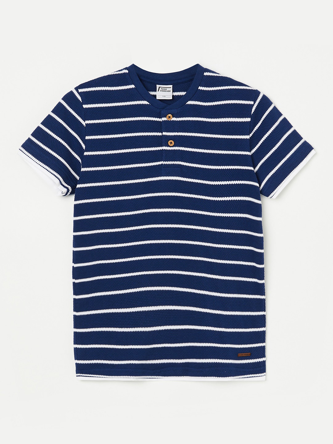 

Fame Forever by Lifestyle Boys Striped Henley Neck Cotton T-shirt, Navy blue