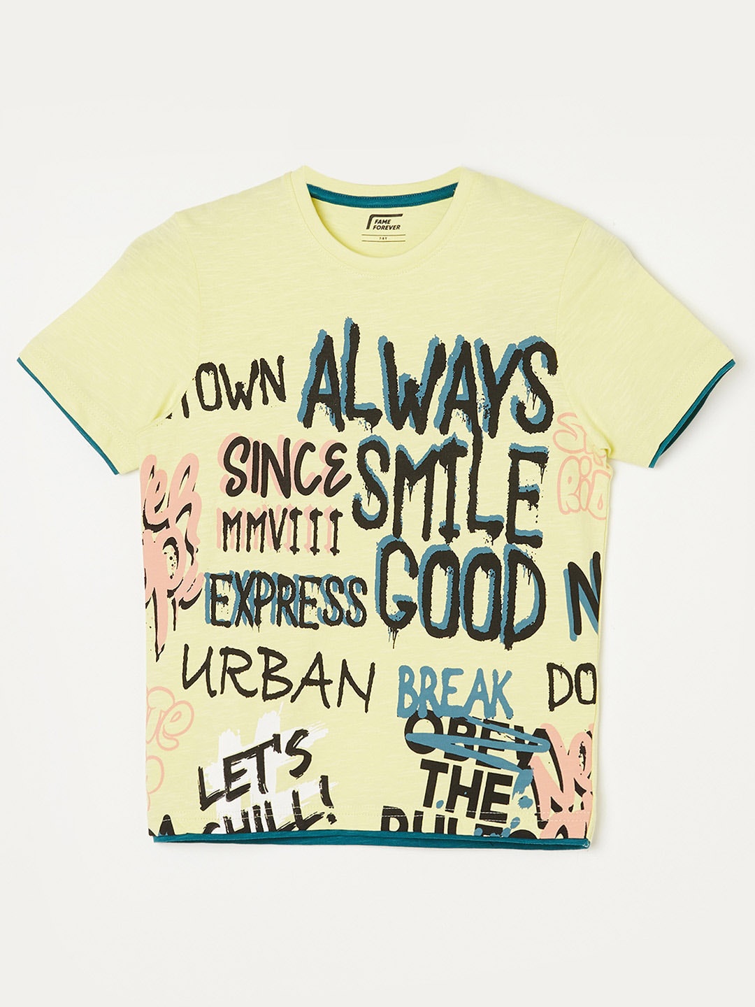 

Fame Forever by Lifestyle Boys Typography Printed Cotton T-shirt, Yellow