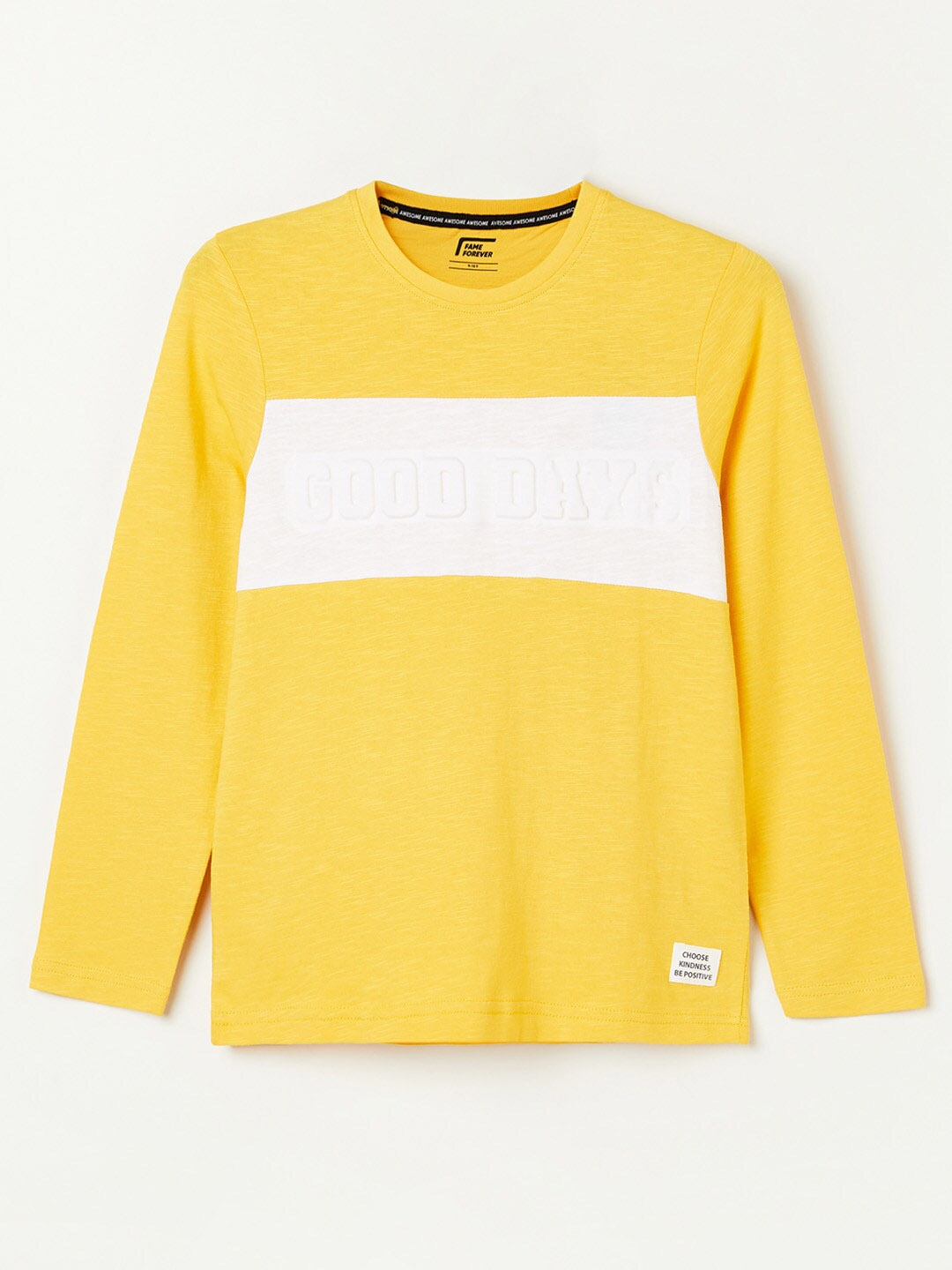 

Fame Forever by Lifestyle Boys Colourblocked Long Sleeve Cotton T-shirt, Yellow