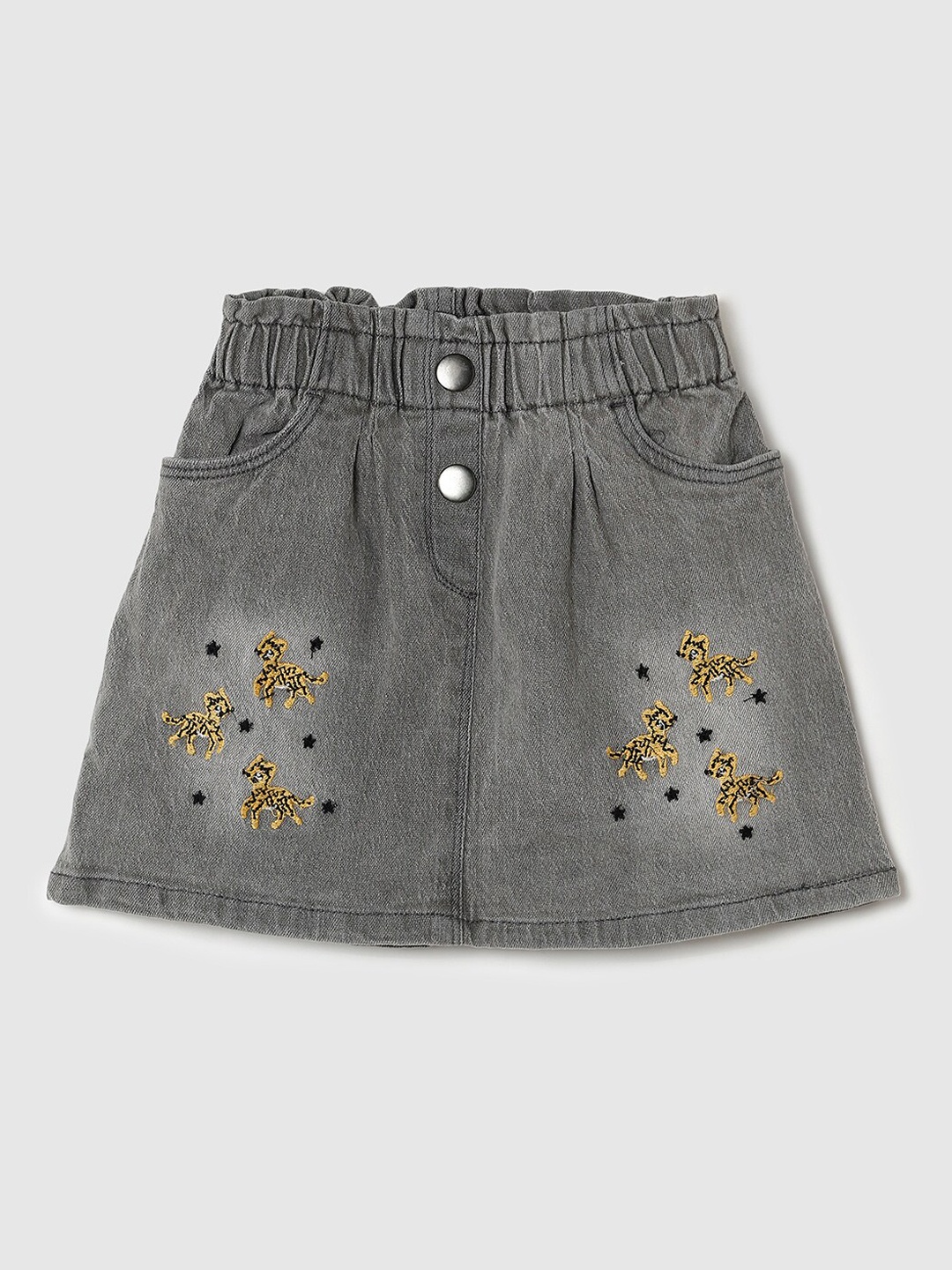 

max Infant Girls Embroidered Pure Cotton A Line Mini Skirt, Grey