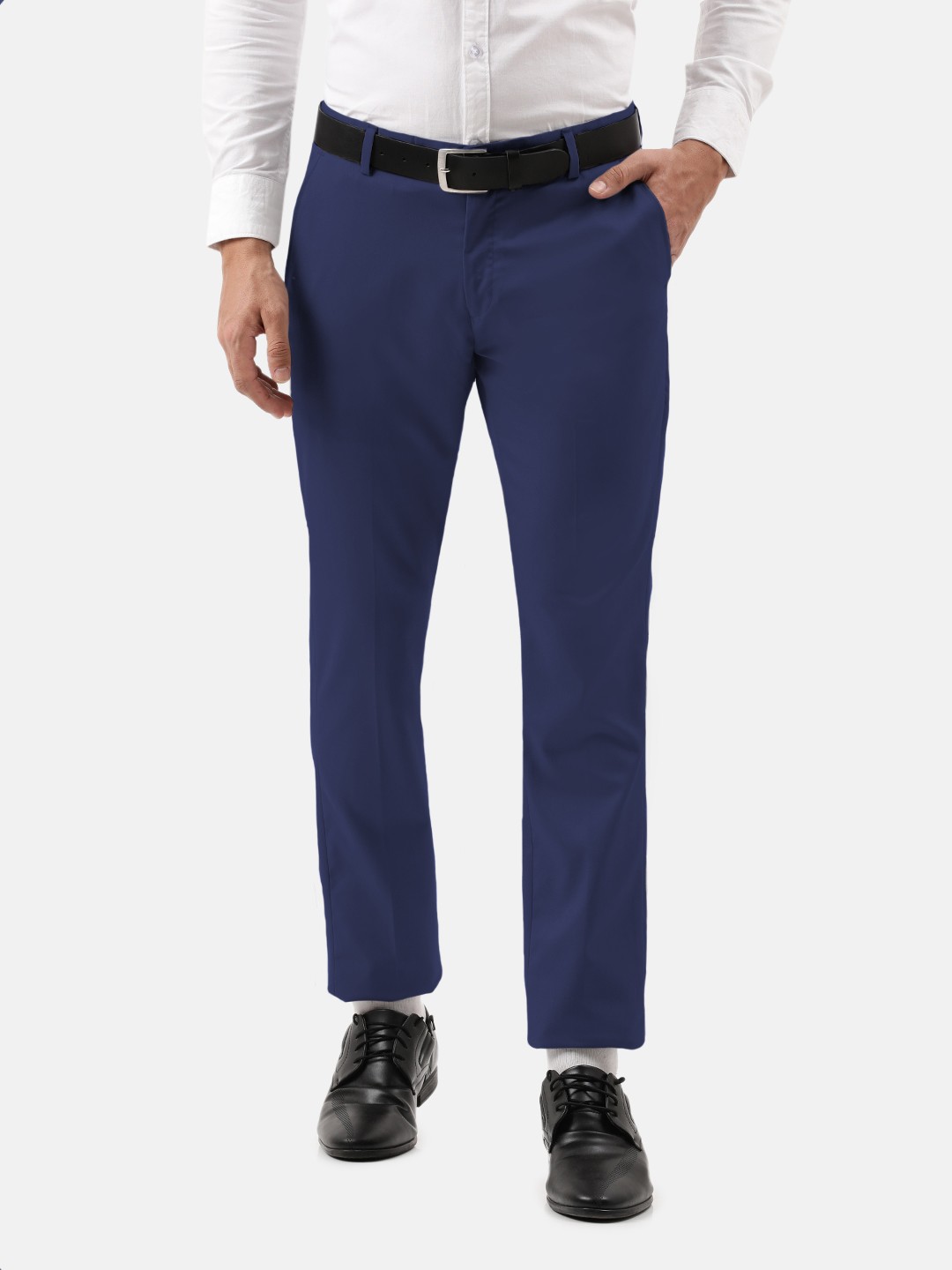 

IVOC Men Mid-Rise Slim Fit Cotton Formal Trousers, Blue