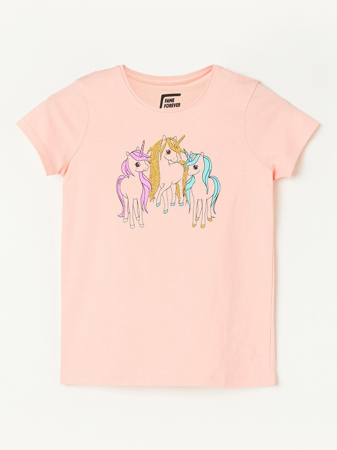 

Fame Forever by Lifestyle Girls Printed Pure Cotton T-shirt, Peach