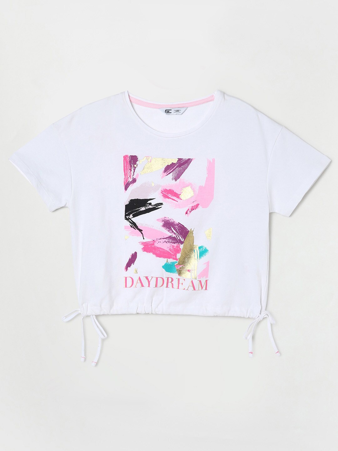 

Fame Forever by Lifestyle Girls Printed Short Sleeve Crop Length Cotton T-shirt, White