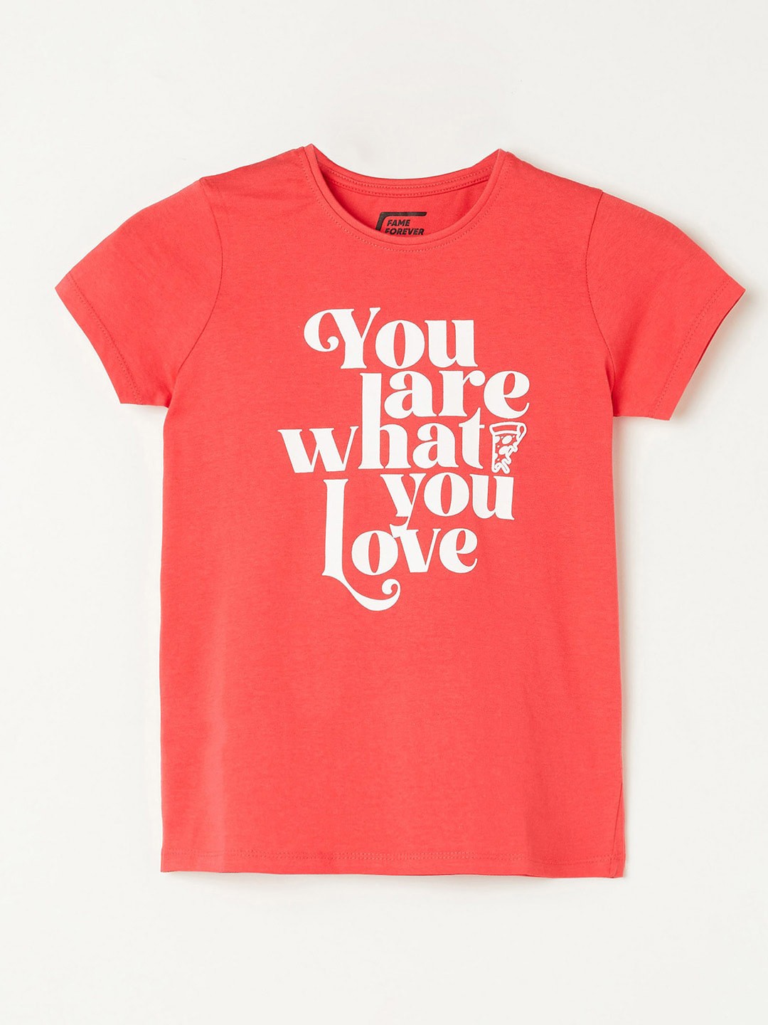 

Fame Forever by Lifestyle Girls Typography Printed Cotton T-shirt, Coral