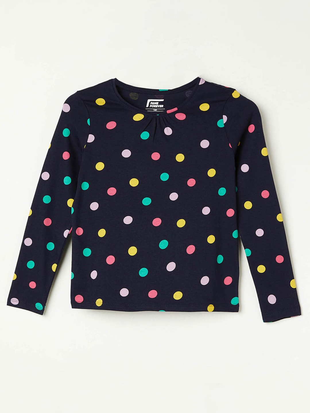 

Fame Forever by Lifestyle Girls Cotton Printed Polka Dots T-shirt, Navy blue