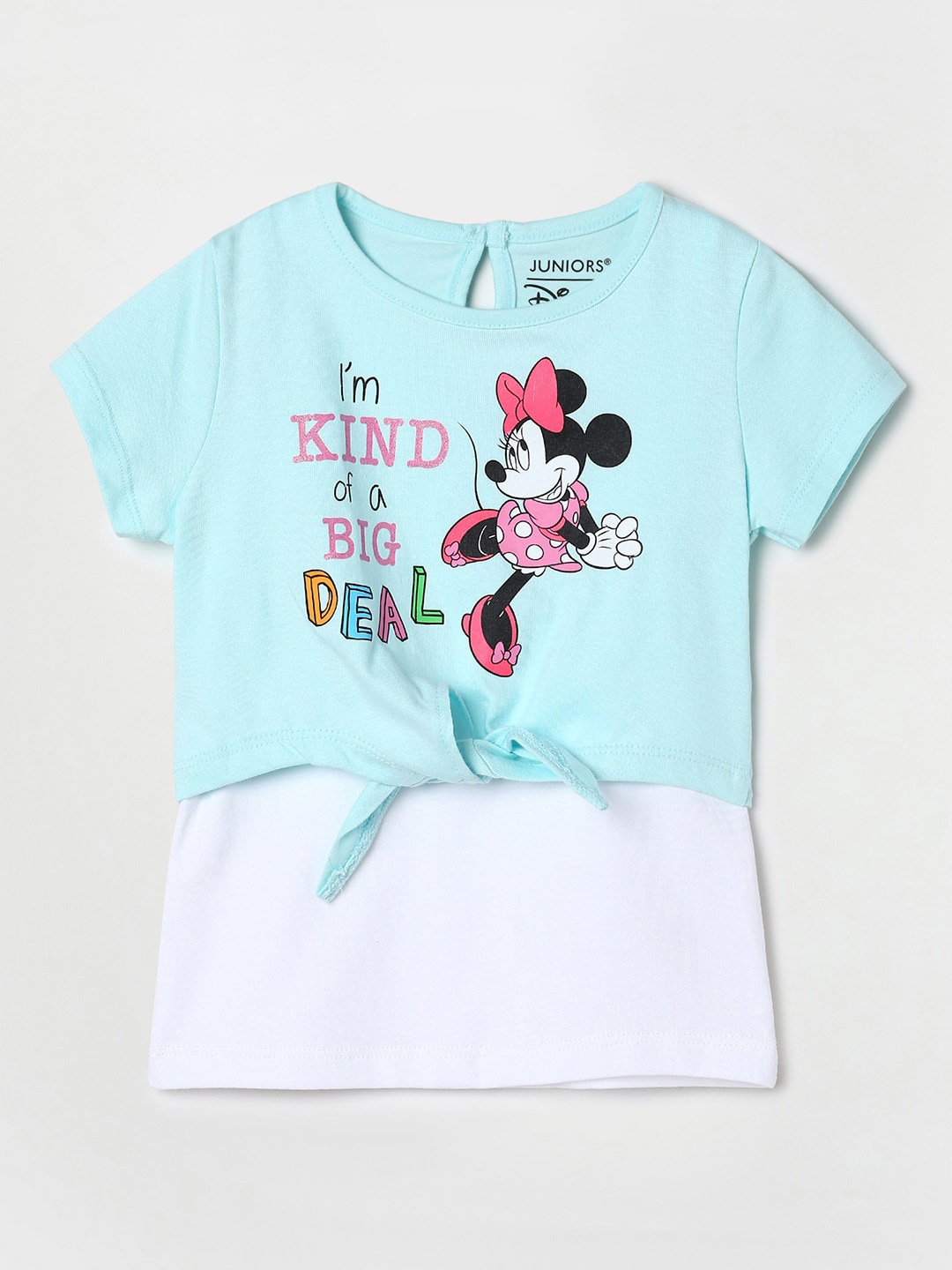 

Juniors by Lifestyle Girls Minnie Mouse Printed Cotton T-shirt, Turquoise blue