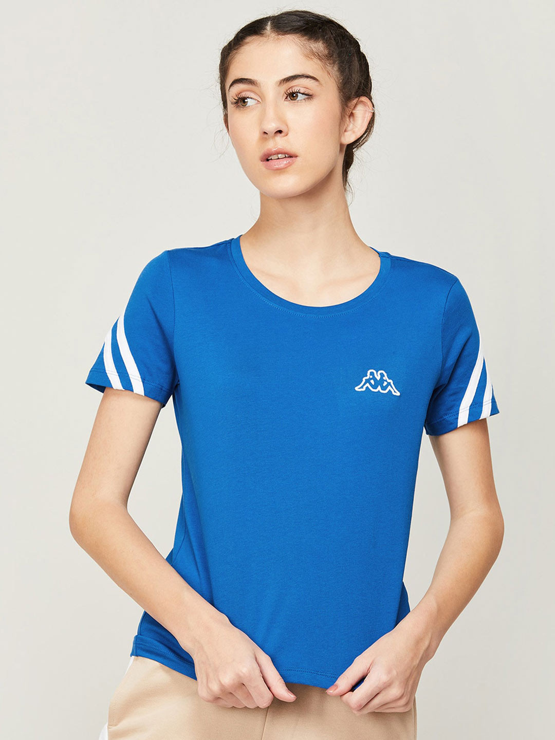

Kappa Women Printed Regular Fit Cotton T-shirt, Blue
